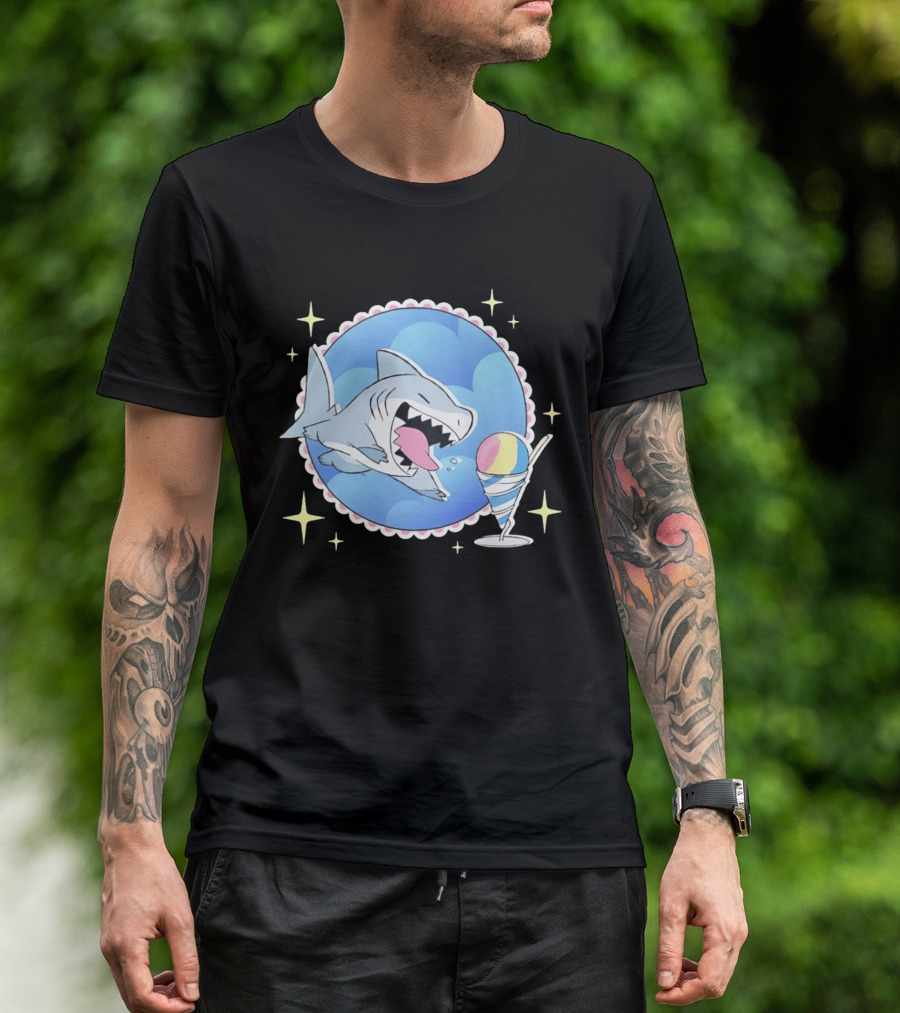 Shark Chasing Colorful Shaved Ice In Sky Circle With Stars T-Shirt