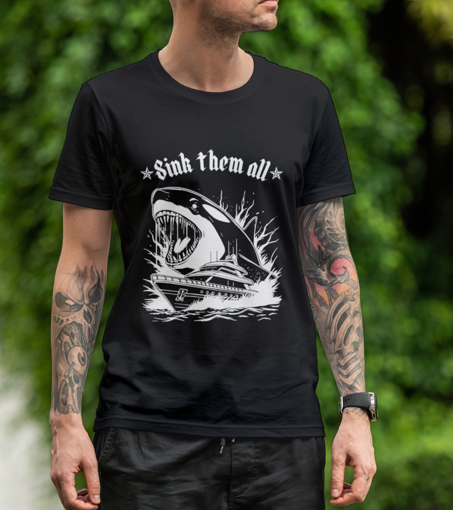 Sink Them All Orca Yacht Attack Scene T-Shirt