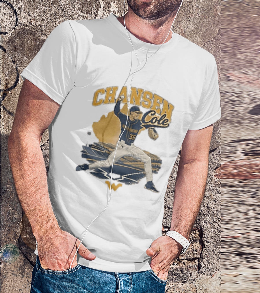 Chansen Cole West Virginia Mountaineers Baseball Player 35 Pitching Action T-Shirt