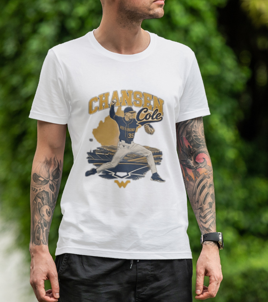 Chansen Cole West Virginia Mountaineers Baseball Player 35 Pitching Action T-Shirt