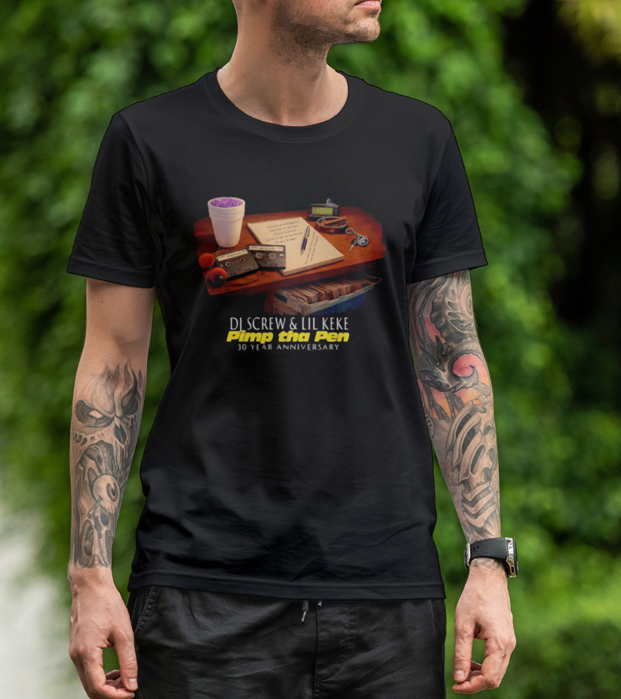 DJ Screw Lil Keke Pimp Tha Pen 30 Year Anniversary Cassette Deck Cup And Notes T-Shirt