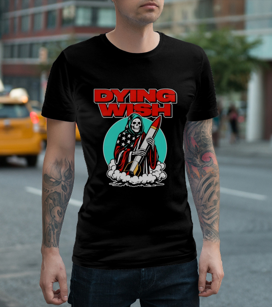 Dying Wish Grim Reaper Holding Nuclear Missile American Flag Cloak T-Shirt