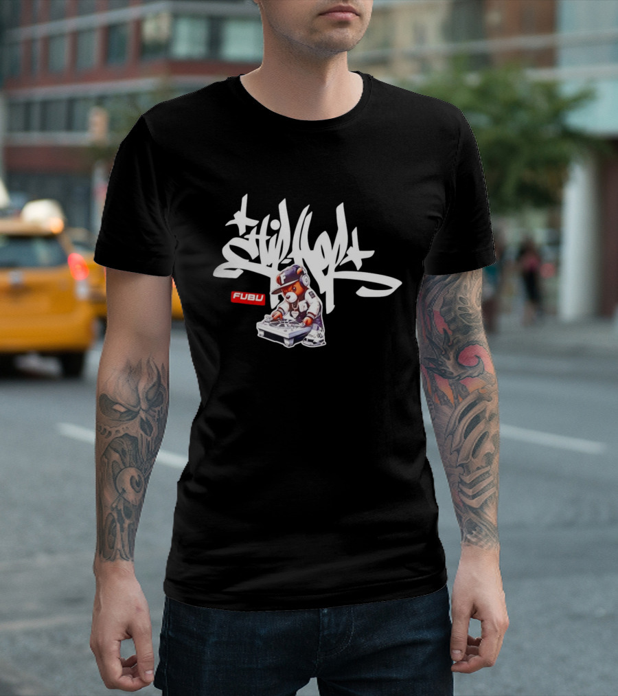FUBU DJ Bear Still Rollin Hip Hop Scratching Records T-Shirt