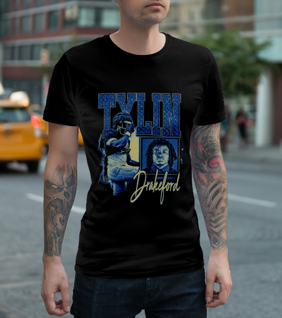 Tylin Drakeford Football Athlete Blue Portrait NFL Style Bootleg T-Shirt