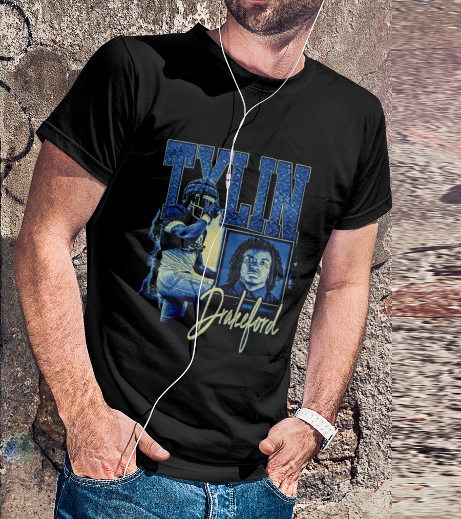 Tylin Drakeford Football Athlete Blue Portrait NFL Style Bootleg T-Shirt