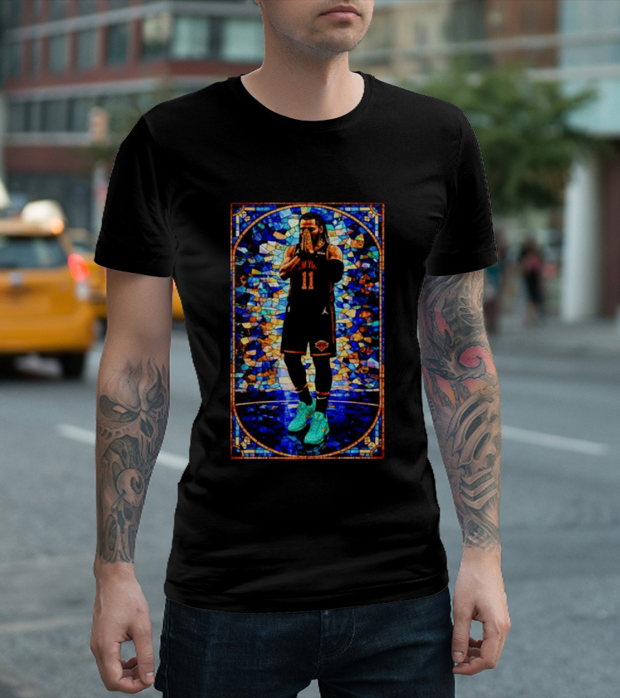 Jalen Brunson 11 New York Knicks Stained Glass Prayer NBA T-Shirt