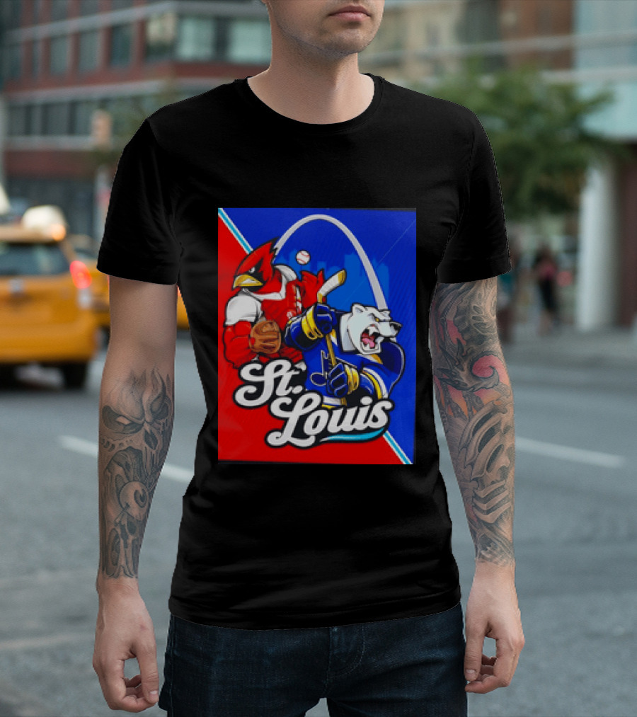 St Louis Cardinals Baseball Blues Hockey Arch Iconic Sports Team Collage T-Shirt