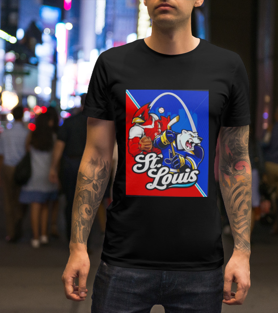 St Louis Cardinals Baseball Blues Hockey Arch Iconic Sports Team Collage T-Shirt