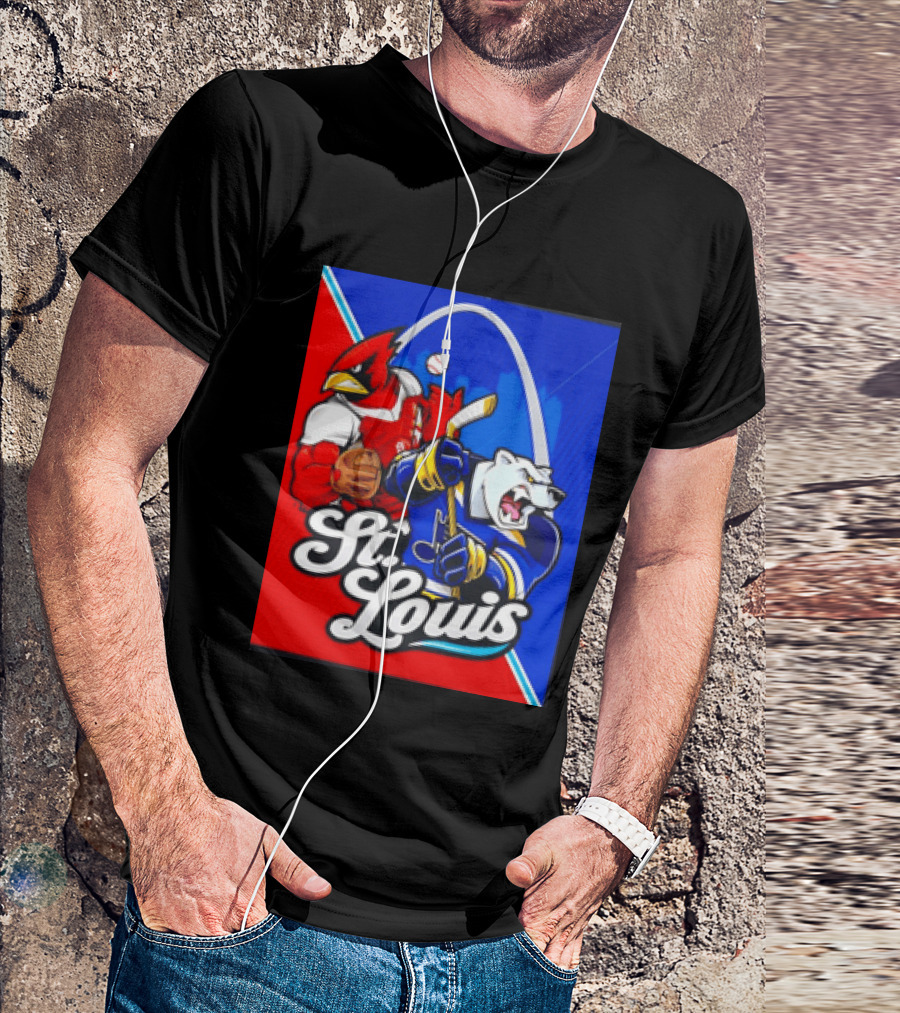 St Louis Cardinals Baseball Blues Hockey Arch Iconic Sports Team Collage T-Shirt