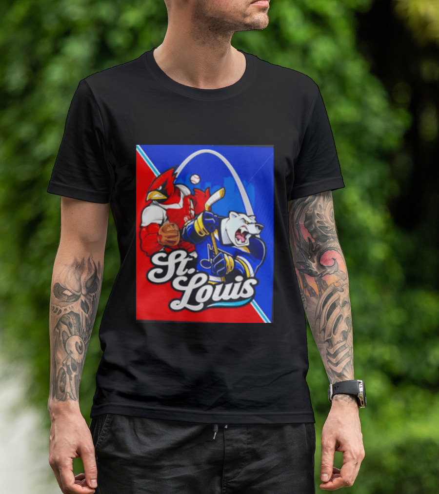 St Louis Cardinals Baseball Blues Hockey Arch Iconic Sports Team Collage T-Shirt