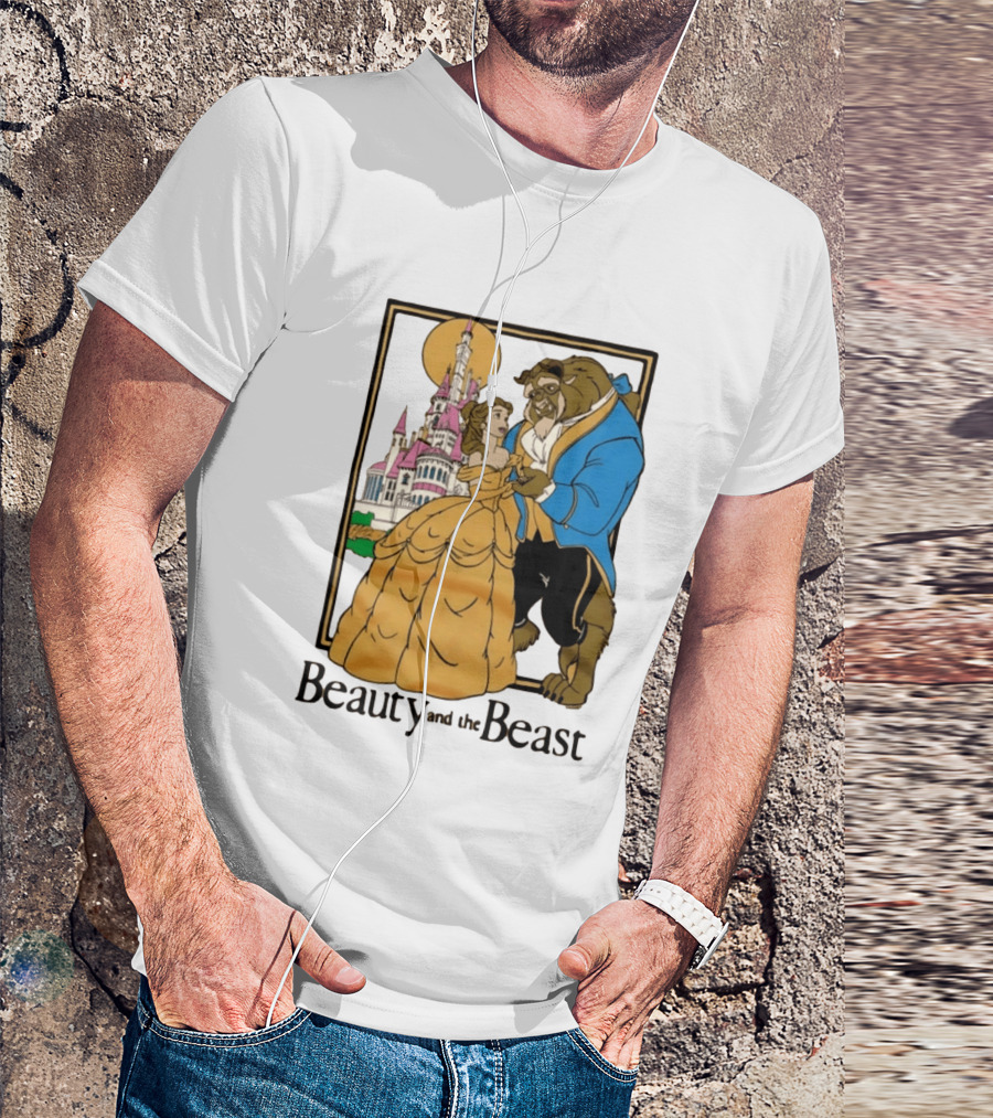 Beauty And The Beast Belle And Beast Dancing In Front Of Castle T-Shirt