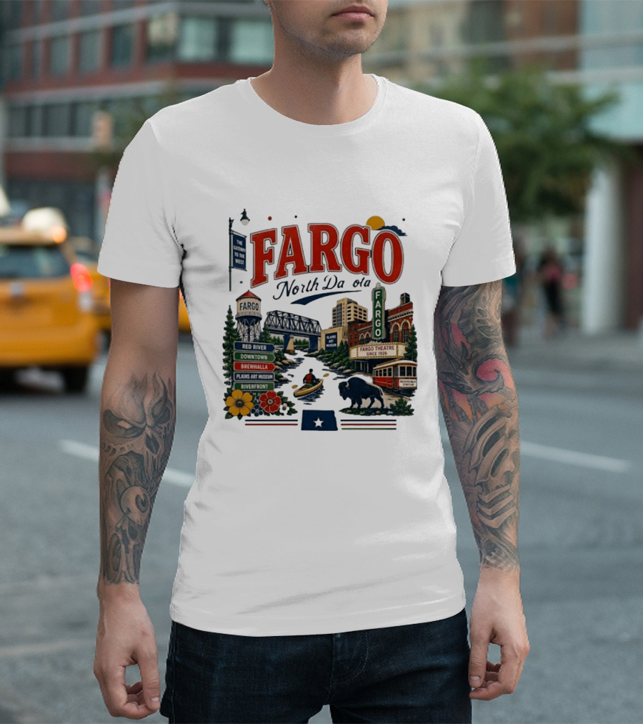Fargo North Dakota Red River Downtown Brewhalla Plains Art Museum Riverfront Theatre T-Shirt