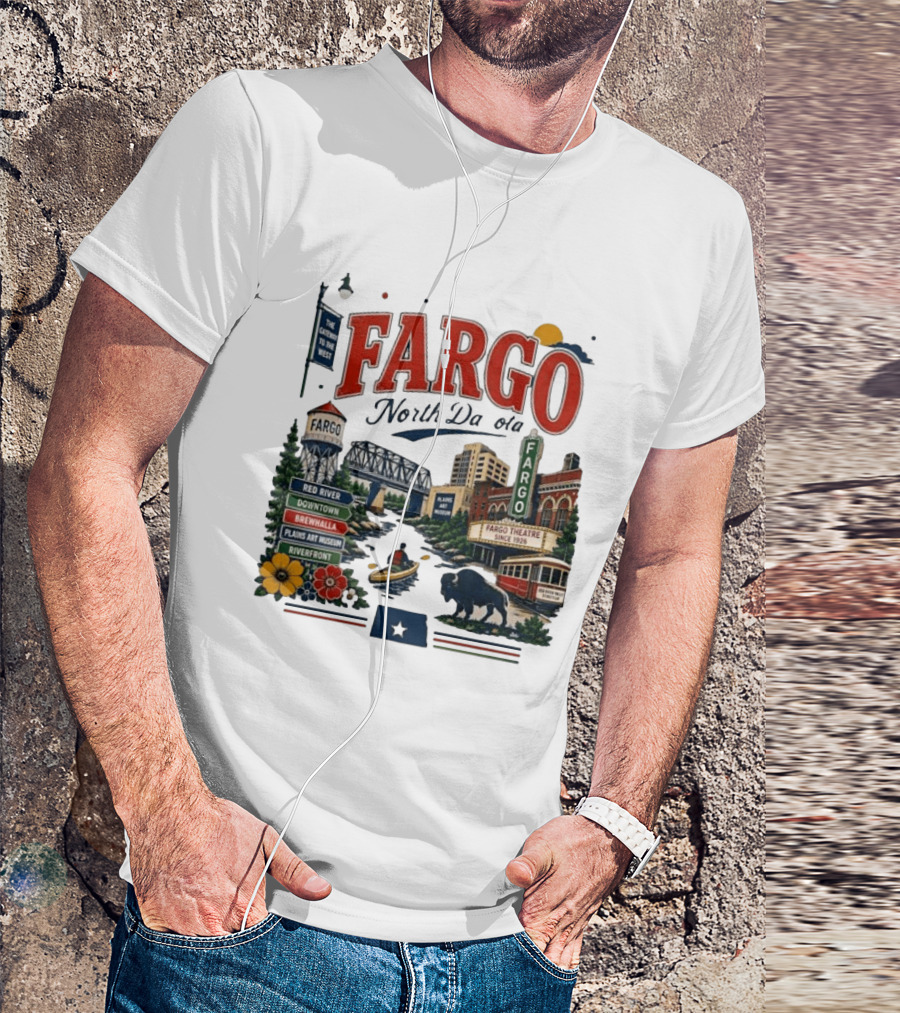 Fargo North Dakota Red River Downtown Brewhalla Plains Art Museum Riverfront Theatre T-Shirt