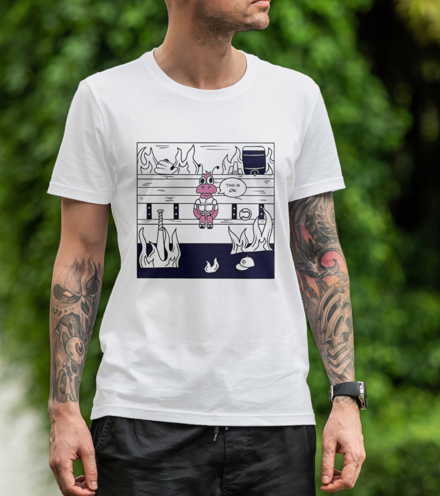 This Is OK Baseball Dugout Fire Scene With Pink Creature T-Shirt
