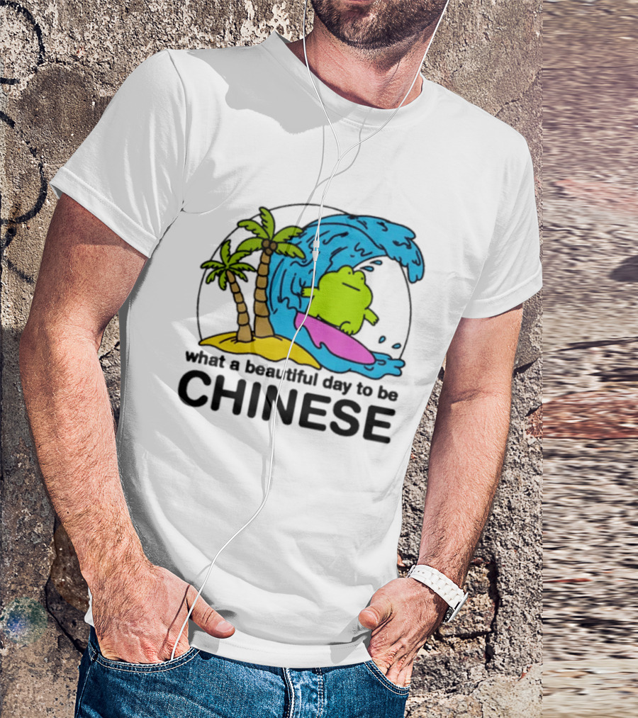 What A Beautiful Day To Be Chinese Surfing Frog With Palm Trees And Waves T-Shirt