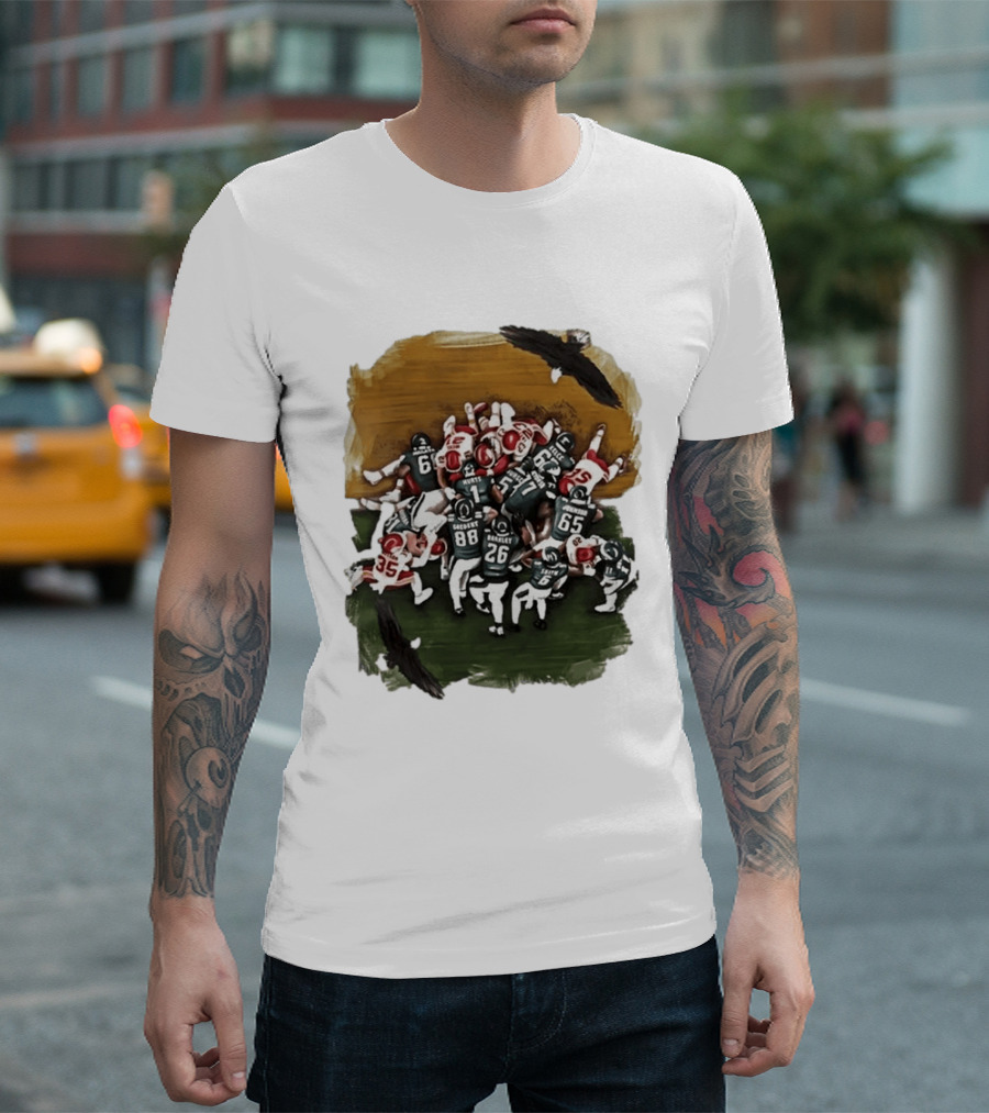 Philadelphia Eagles Tush Push Football Play Action With Team Players And Opponents T-Shirt