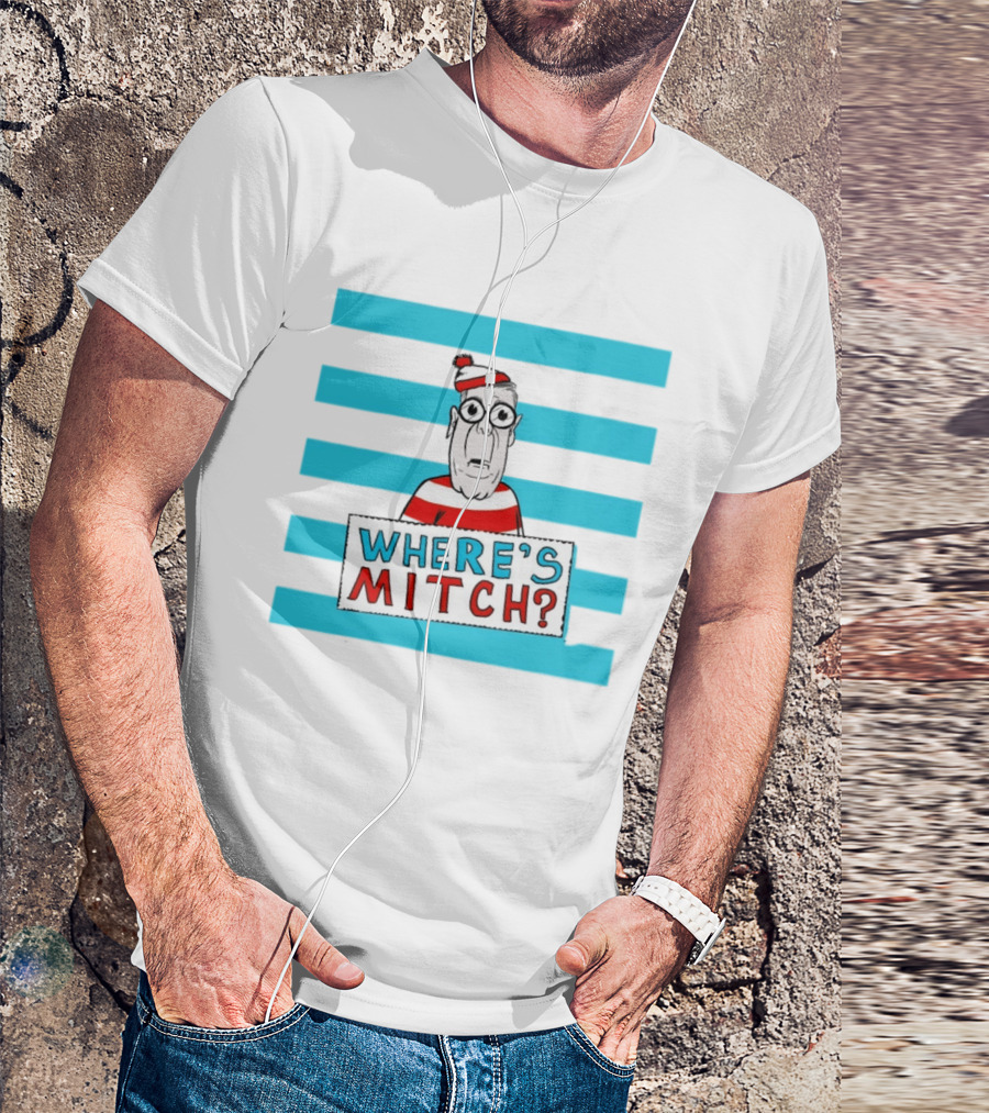 WHERE'S MITCH Striped Sweater Glasses Red Hat Humor T-Shirt