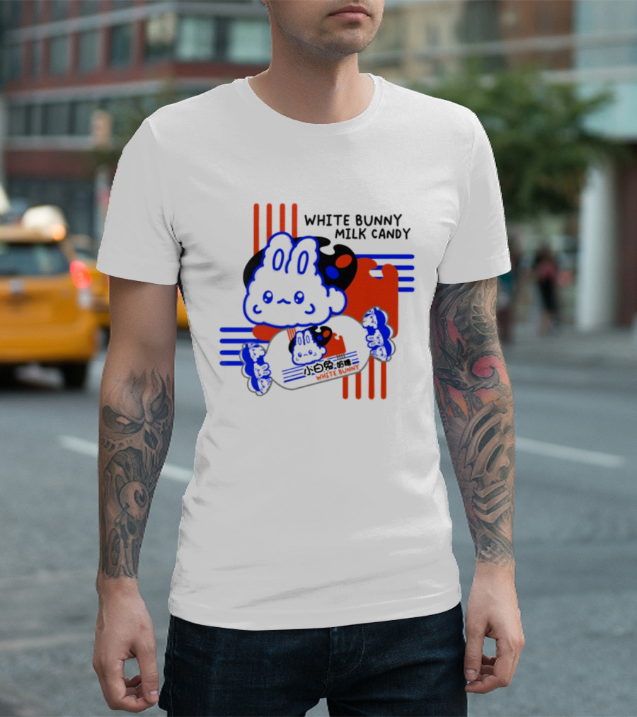 White Bunny Milk Candy Kawaii Asian Snacks Cute Blue Japanese T-Shirt