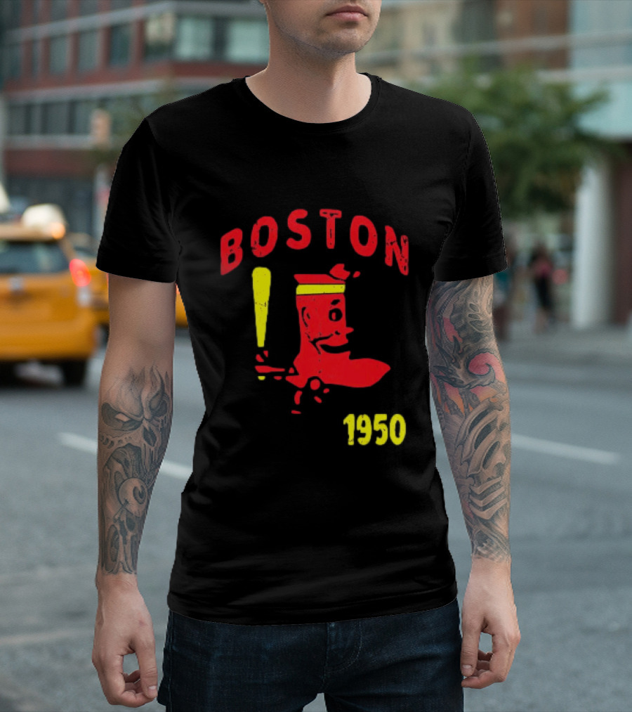 Boston 1950 Baseball Player Boot And Bat T-Shirt
