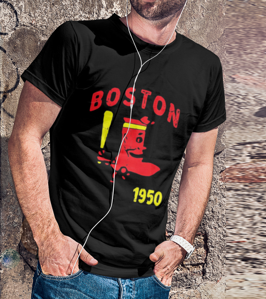 Boston 1950 Baseball Player Boot And Bat T-Shirt