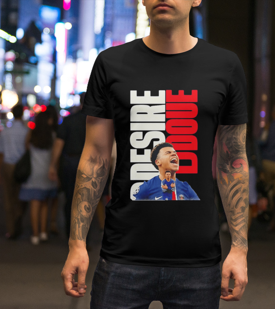 Désiré Doué Celebrating PSG Paris Saint Germain Player T-Shirt