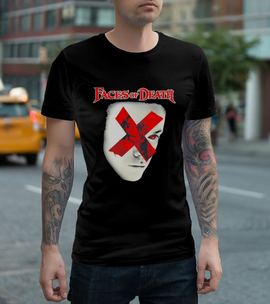 Faces Of Death Horror Movie Red X Iconic Scream Mask T-Shirt