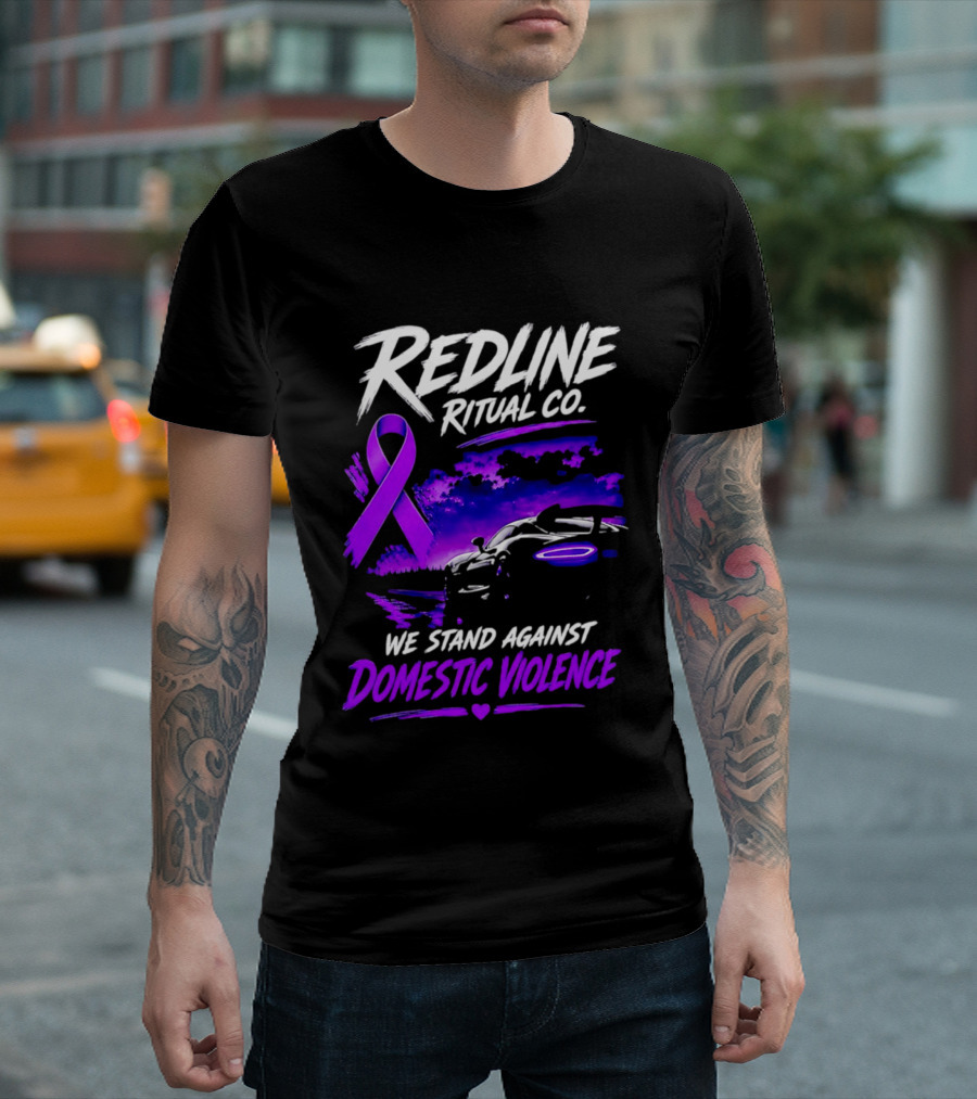 Redline Ritual Co Purple Ribbon We Stand Against Domestic Violence T-Shirt