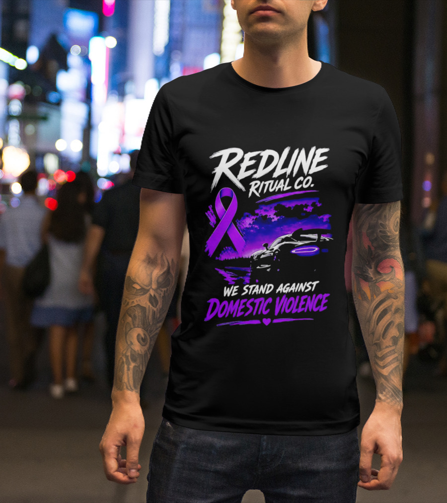 Redline Ritual Co Purple Ribbon We Stand Against Domestic Violence T-Shirt