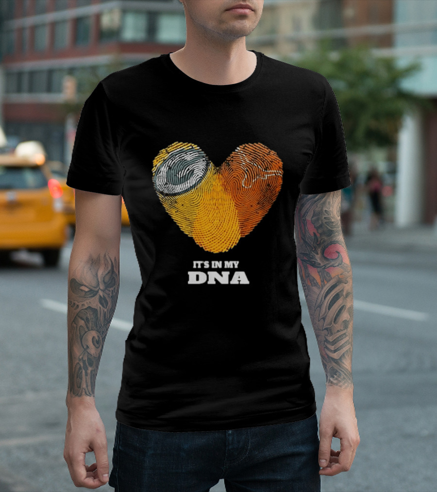 Green Bay Packers Texas Longhorns Heart Shape Fingerprints It's In My DNA T-Shirt