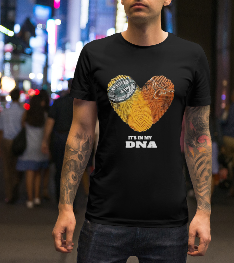 Green Bay Packers Texas Longhorns Heart Shape Fingerprints It's In My DNA T-Shirt