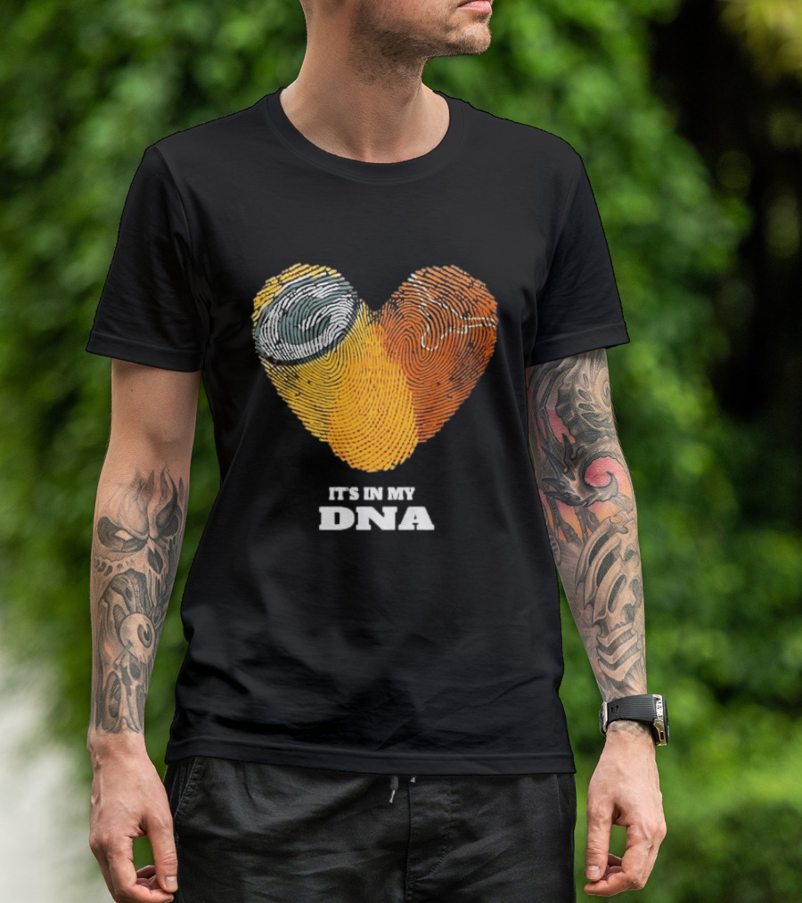 Green Bay Packers Texas Longhorns Heart Shape Fingerprints It's In My DNA T-Shirt