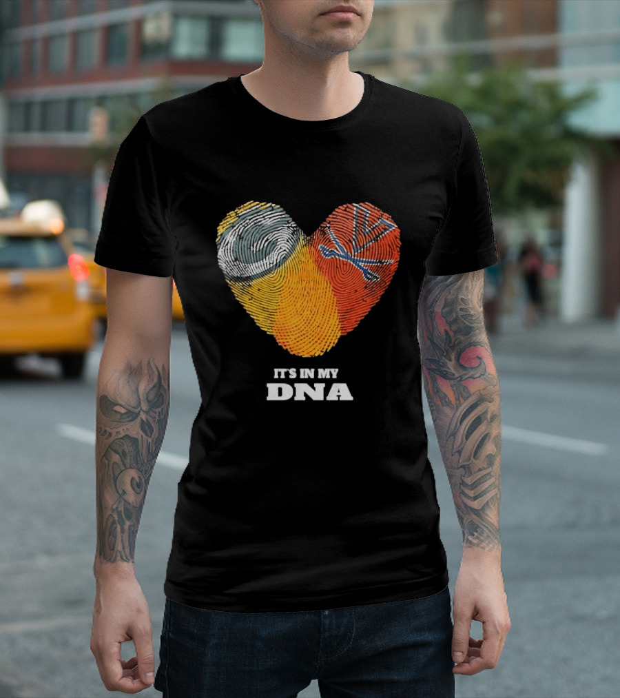 Green Bay Packers Virginia Cavaliers It's In My DNA Heart Fingerprints Love Fans T-Shirt