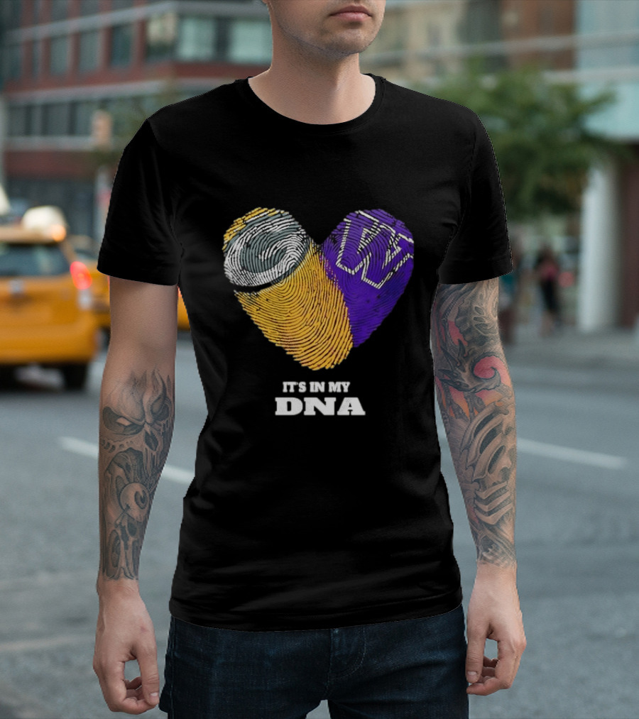 Green Bay Packers Washington Huskies Fingerprint Heart It's In My DNA T-Shirt