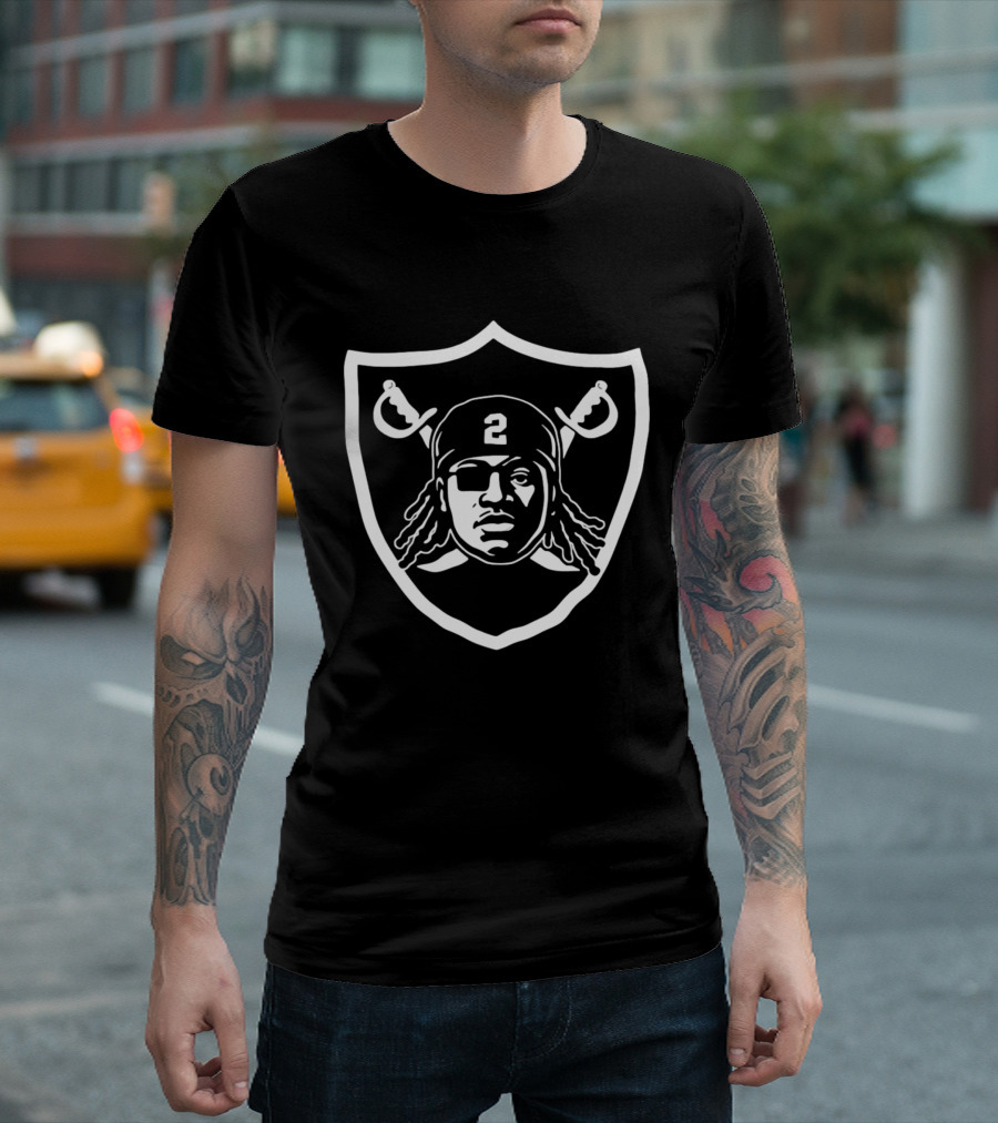 Raiders Custom Football Shield 2 Eyepatch Dreadlocks Swords T-Shirt