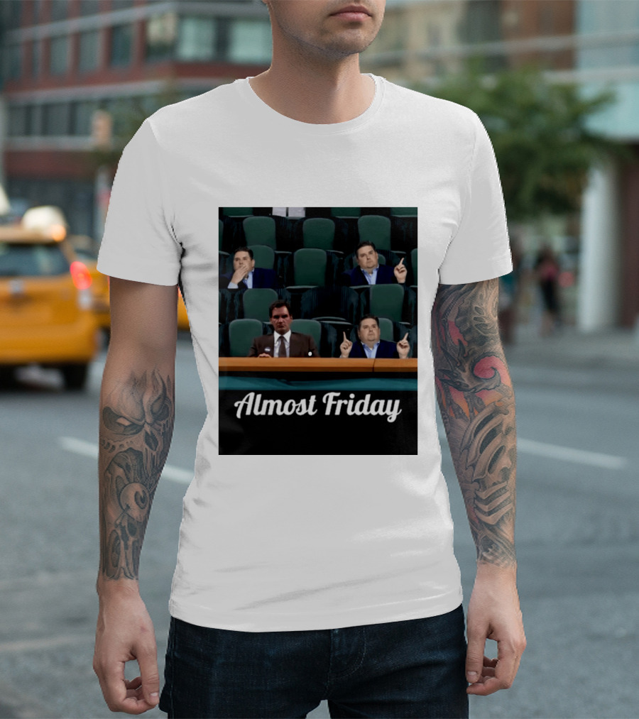 Almost Friday Meme With Roger Federer And Jonah Hill In Audience T-Shirt