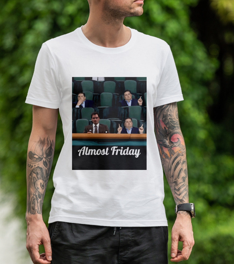 Almost Friday Meme With Roger Federer And Jonah Hill In Audience T-Shirt