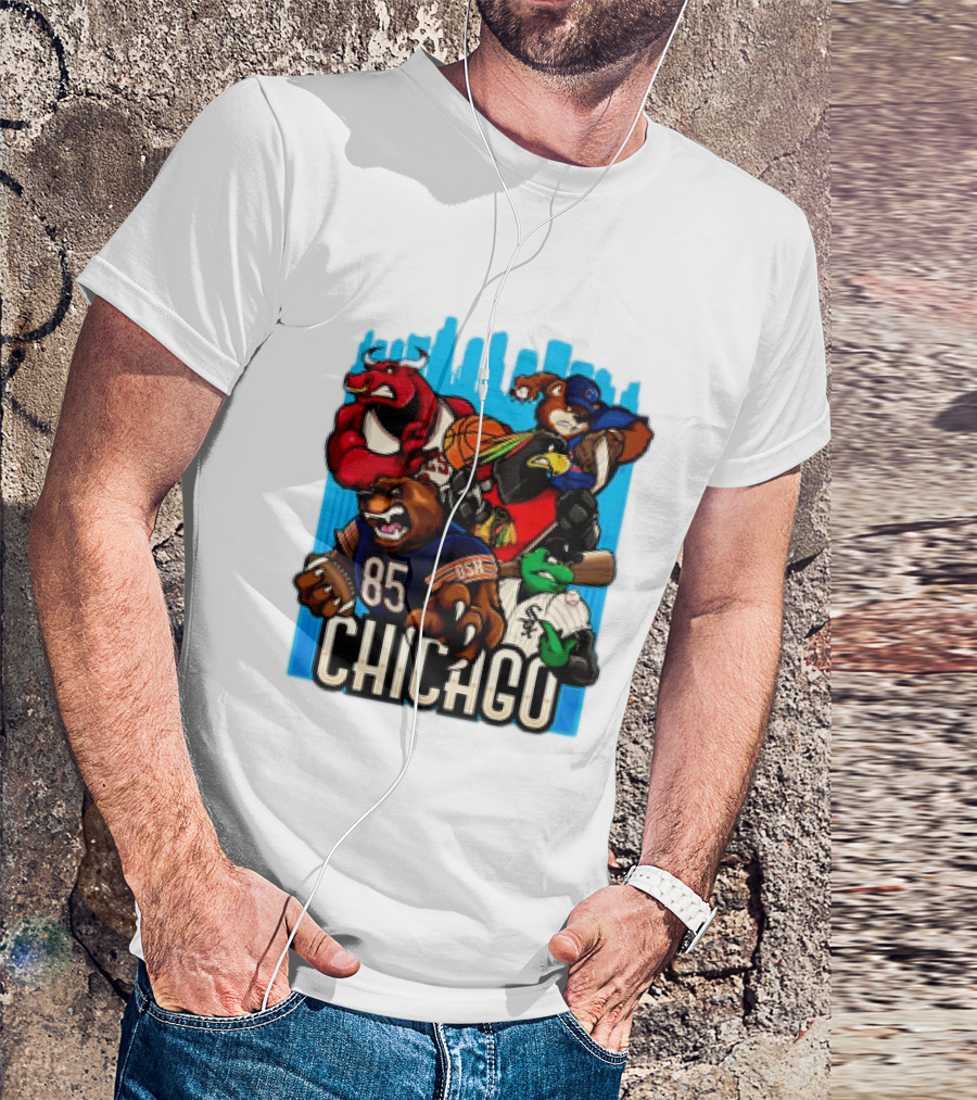 Chicago Bulls Bears Blackhawks Cubs White Sox Sports Team Characters T-Shirt