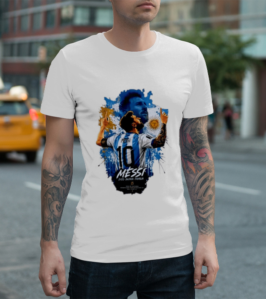 Messi Dios Patria Familia Argentina Football 10 Pointing To The Sky T-Shirt