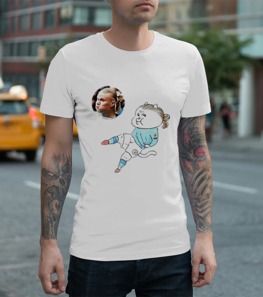 Erling Haaland Manchester City Cat Cartoon Football T-Shirt