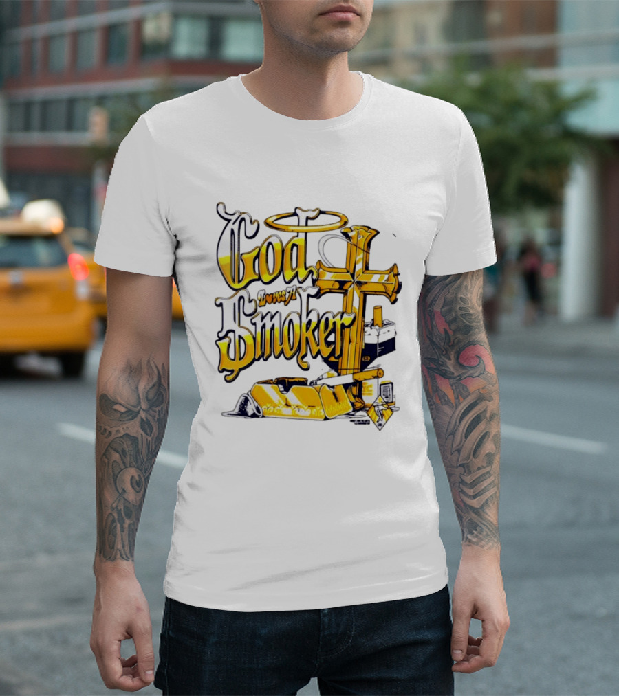 God Loves A Smoker Religious Faith Christian Cross Cigarette Ashtray T-Shirt