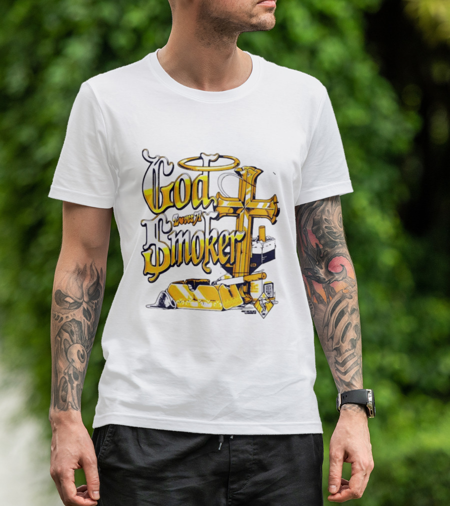 God Loves A Smoker Religious Faith Christian Cross Cigarette Ashtray T-Shirt