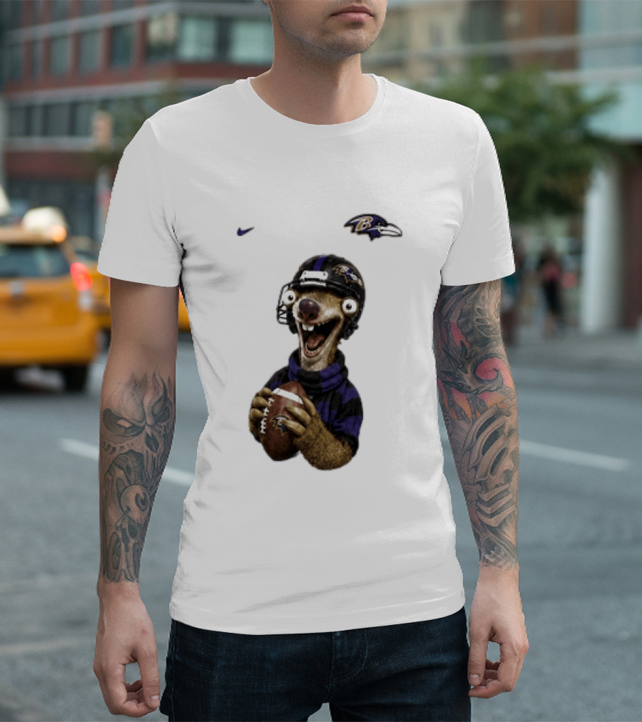 Sid The Sloth Baltimore Ravens Football Helmet And Ball Ravens Fan Gear T-Shirt