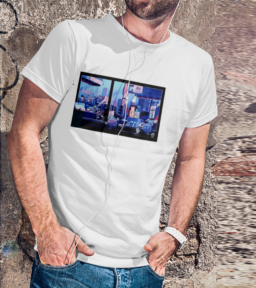 Lit Bot Apts Robots Futuristic City Skyline Pixel T-Shirt