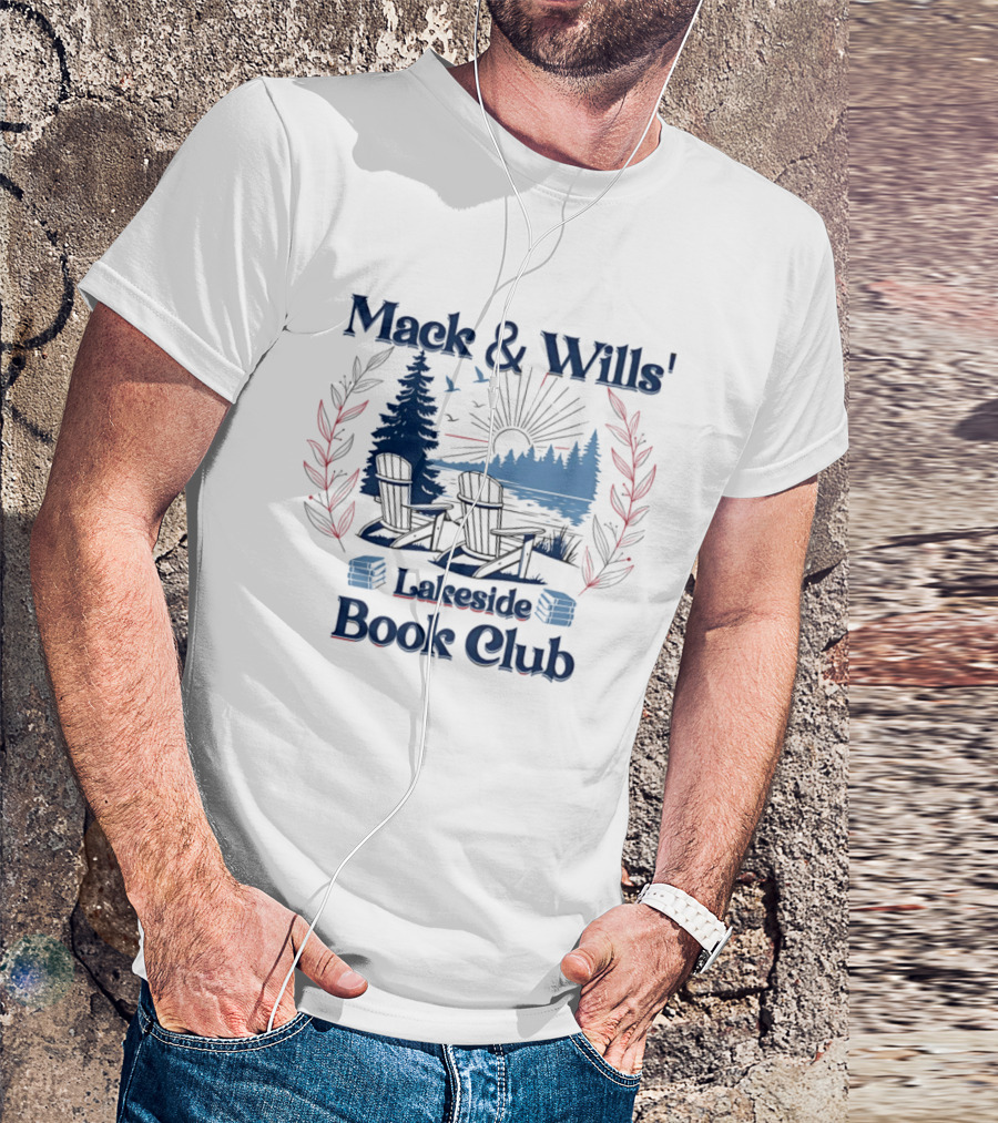 Mack & Wills' Lakeside Book Club Adirondack Chairs Sunset Scene T-Shirt