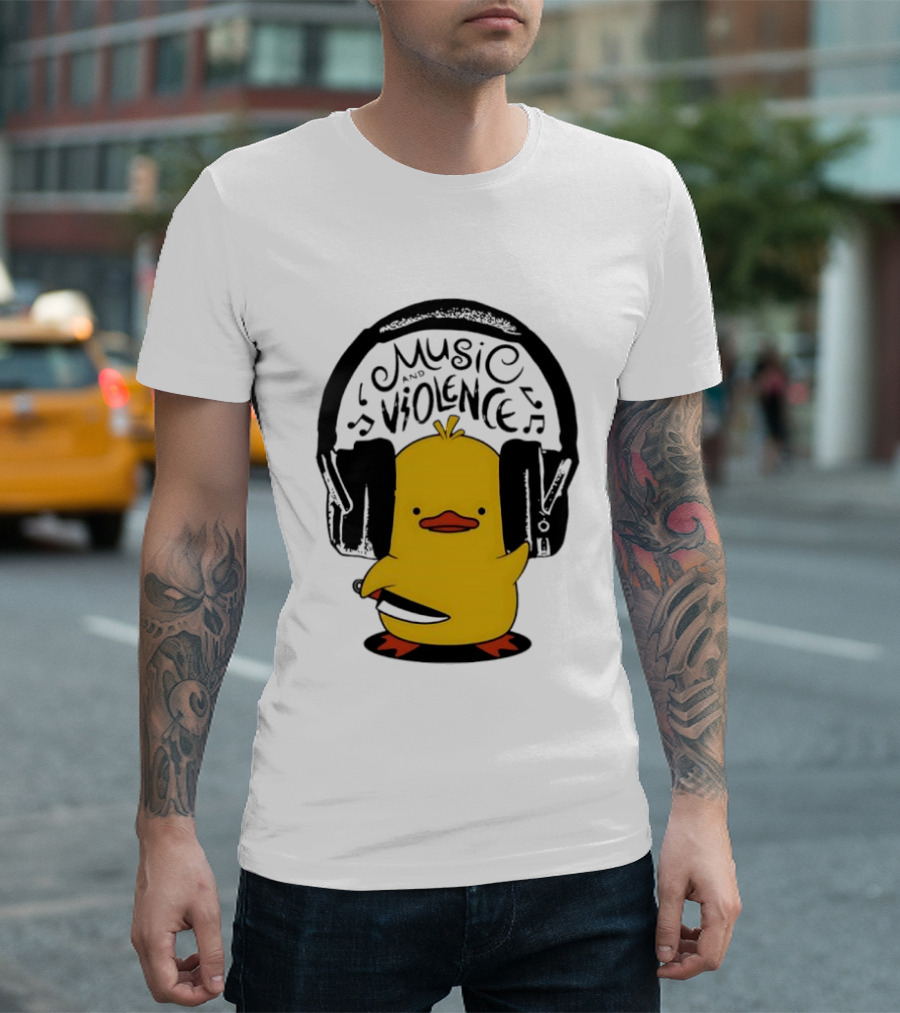 Murder Duck Music And Violence Headphones Knife Animal Bird T-Shirt