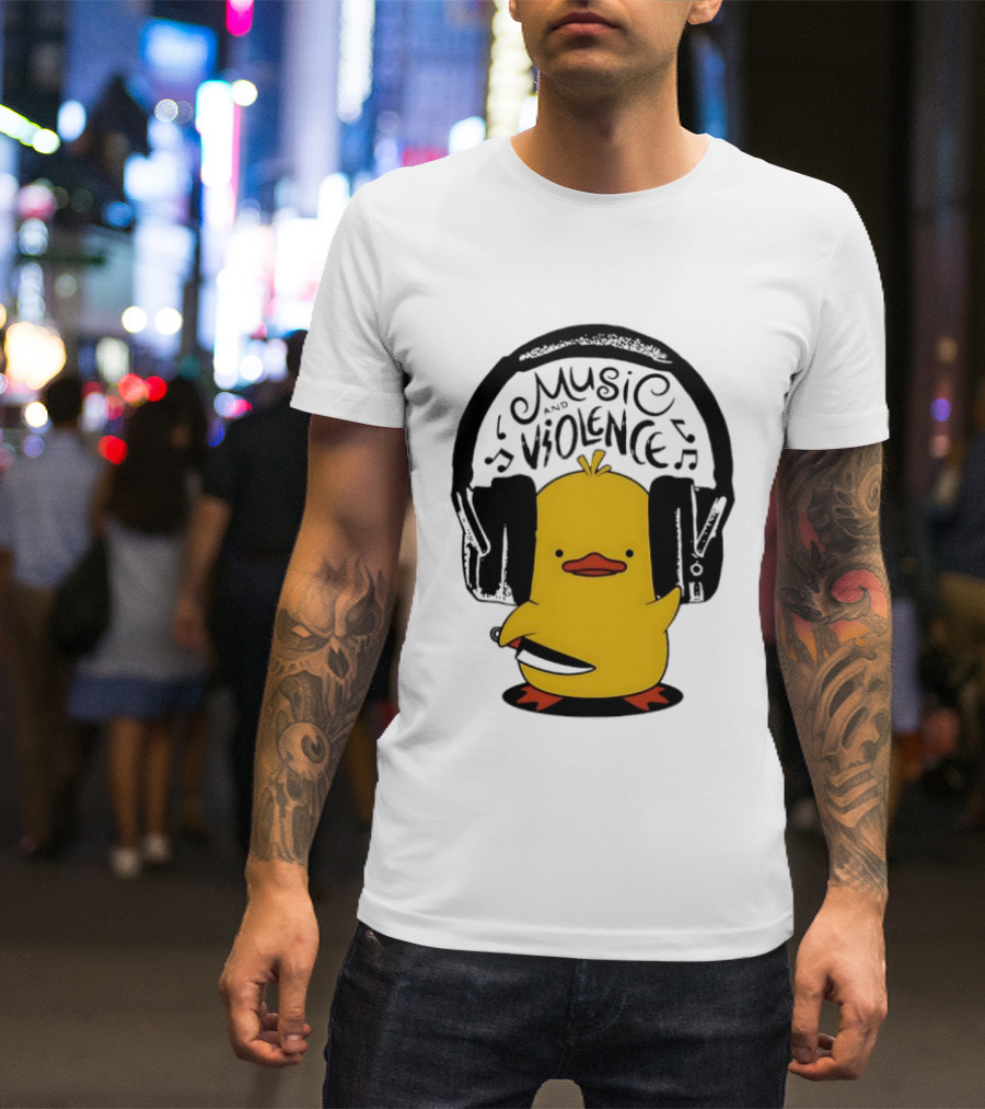 Murder Duck Music And Violence Headphones Knife Animal Bird T-Shirt