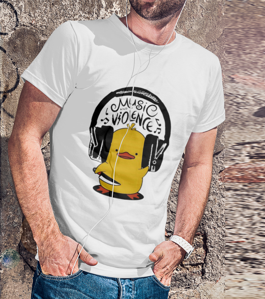 Murder Duck Music And Violence Headphones Knife Animal Bird T-Shirt