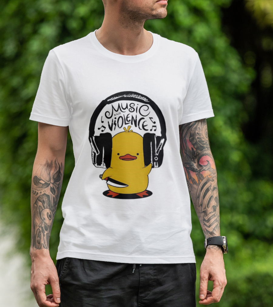 Murder Duck Music And Violence Headphones Knife Animal Bird T-Shirt
