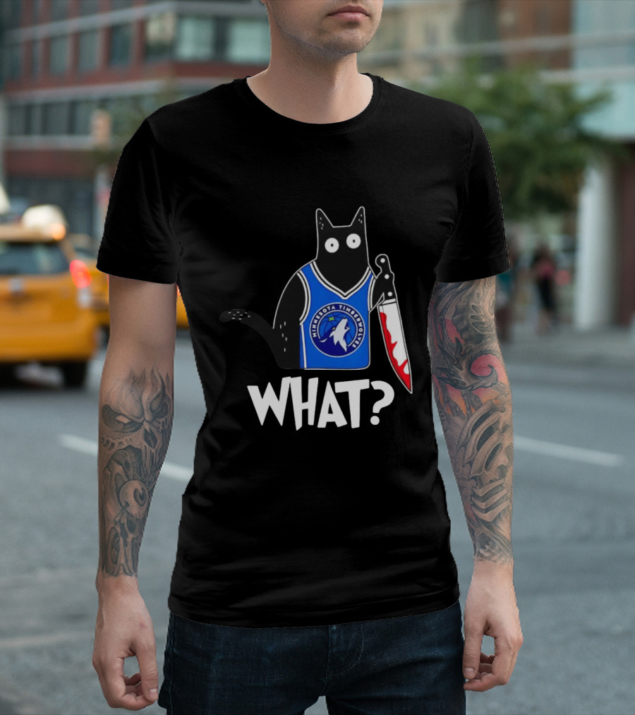 Minnesota Timberwolves Cat With Knife WHAT Halloween T-Shirt