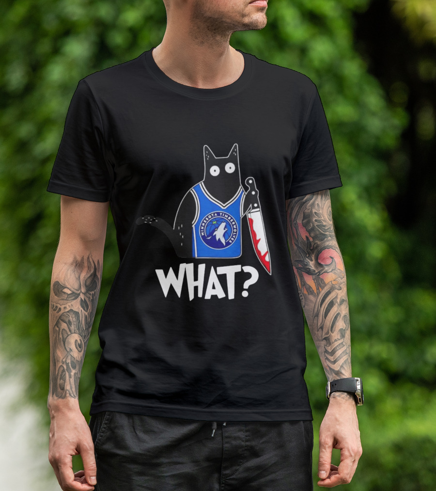 Minnesota Timberwolves Cat With Knife WHAT Halloween T-Shirt